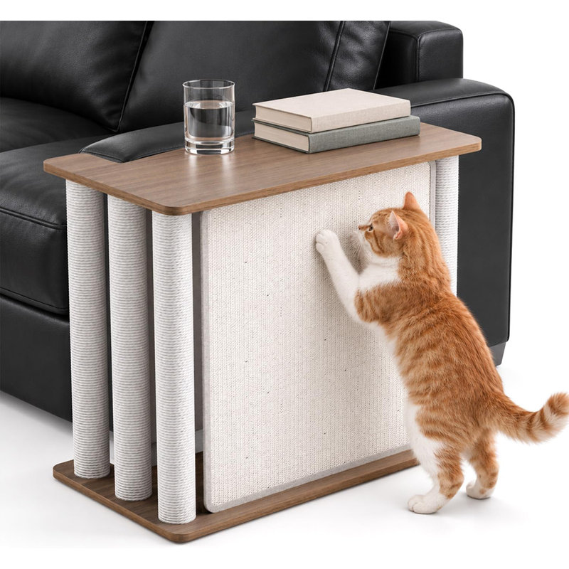 Table de bout Cat Scratcher avec poteau en sisal tissé, table d'appoint moderne 2 en 1 pour canapé, Left Armrest, Nature