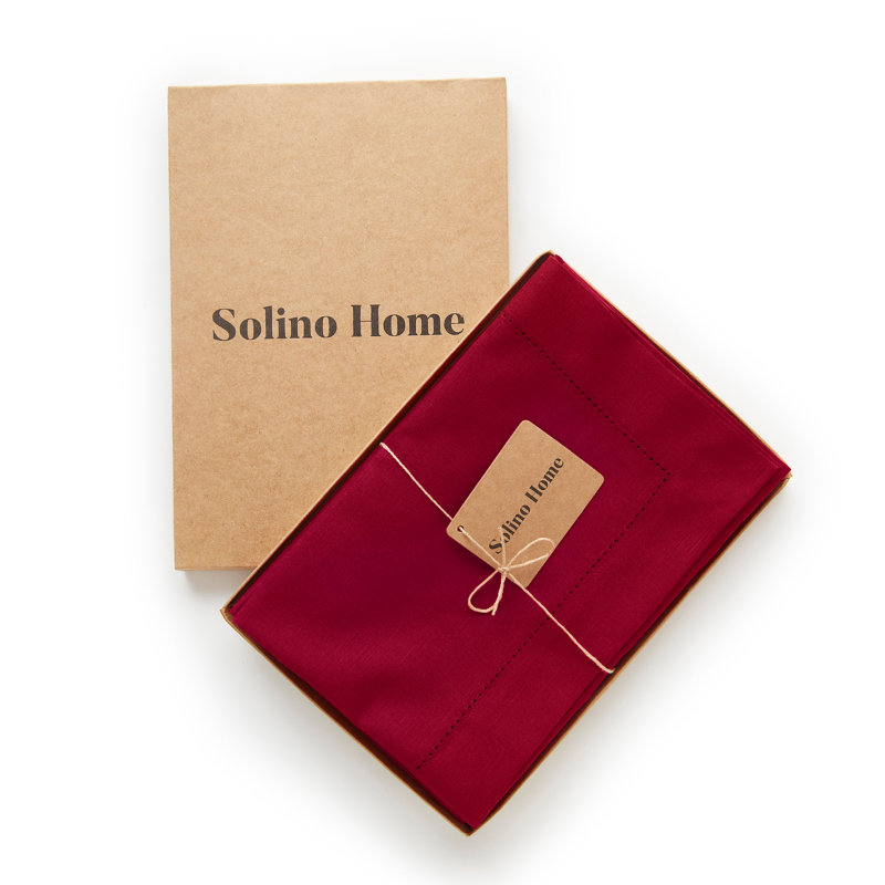 Cotton Linen Hemstitch Dinner Napkins, Red