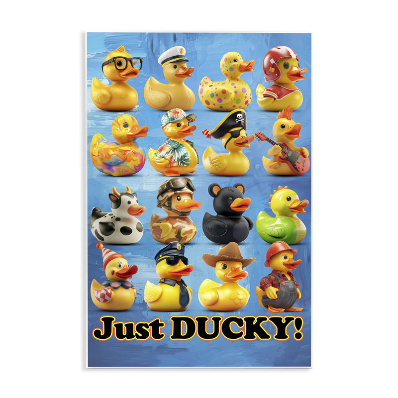 Just Ducky sur plaque murale bleue, design par Jim Baldwin, H 15 po x l 10 po