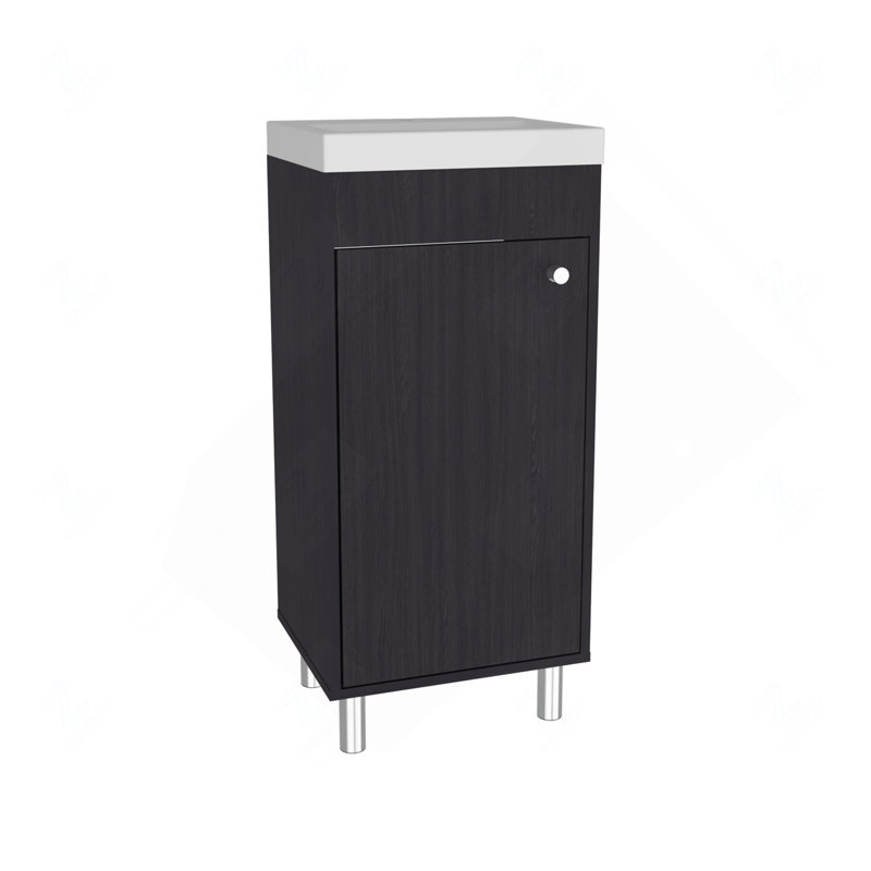 Meuble-lavabo autoportant avec une porte, deux tablettes, un meuble-lavabo en résine, noir