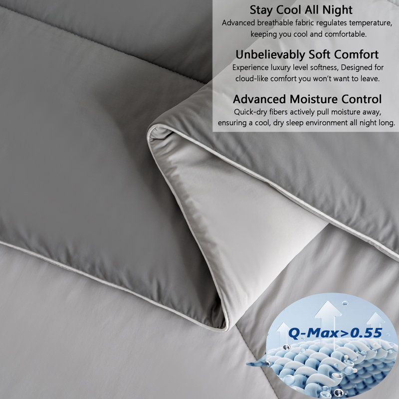 Édredon à double face rafraîchissant pour les dormeurs chauds, Grand lit, Gris/gris pâle