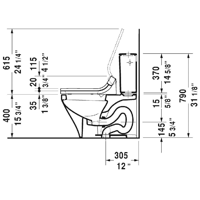Cuvette de toilette à fixation au plancher durastyle pour chasse d’eau à double chasse SensoWash