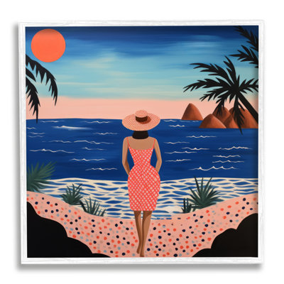 Bb-389 - «Girl On Sunset Beach», reproduction sur bois encadrée