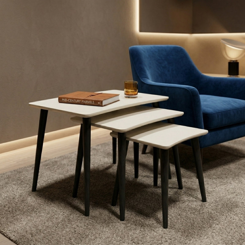 Nesting Side Tables Set Of 3 Mdf Top With Solid Wood Legs