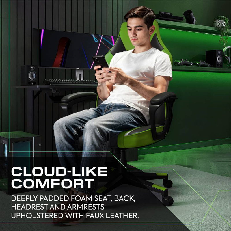 Tempest Ergonomic PC Office Gaming Chair, Green/Black