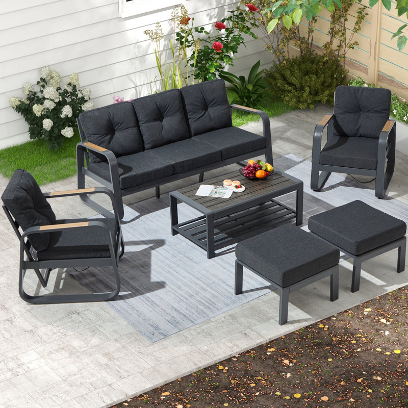 5 - Person Patio Conversation Set with Cushions, Black