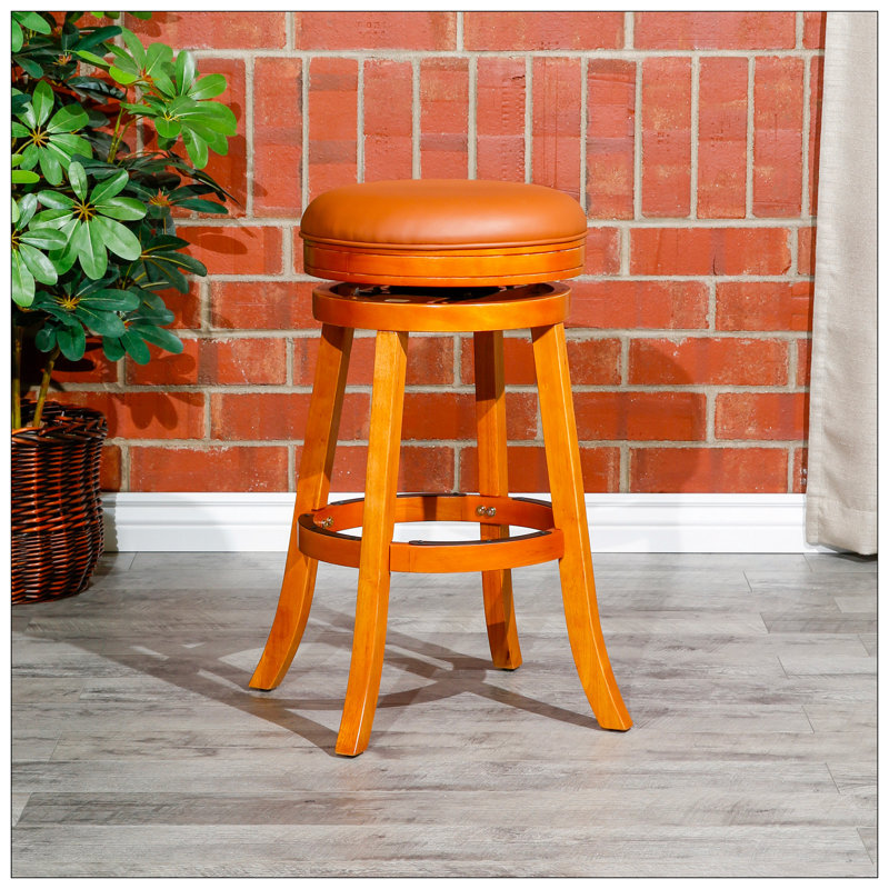 Tabouret de bar de 30 po avec siège en cuir de selle, finition naturelle, pieds pivotants et évasés pour plus de confort et de style