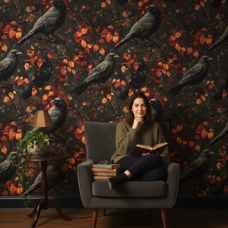Papier peint oiseaux, automne foncé