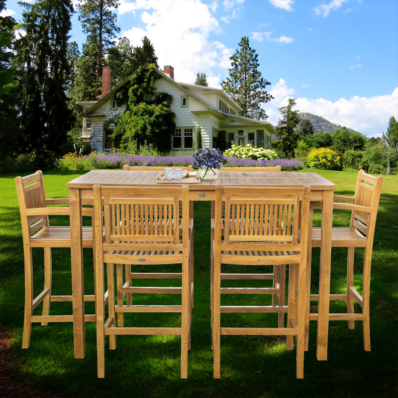 Maldives Outdoor 7 - Piece Teak Bar Height Dining Set, 43" H x 35" L x 63" W