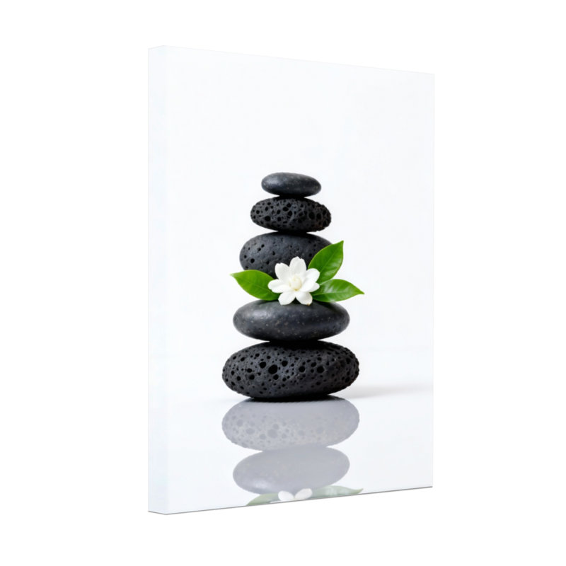 Bath & Laundry pierres noires empilées avec fleur blanche et feuilles vertes, H 18 po x l 12 po