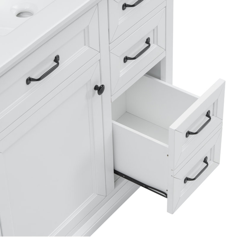 Meuble-lavabo 36 po avec lavabo 36 po, avec fermeture en douceur, 4 tiroirs, autoportant, Blanc