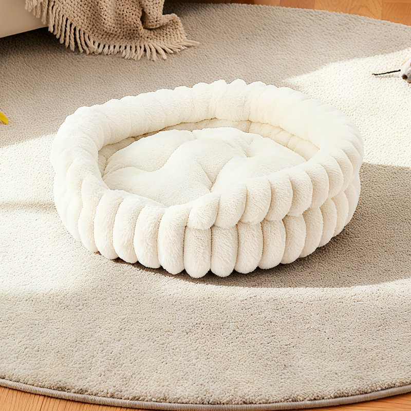 Faux Fur Pet Bed, Small (16cm H x 50cm W x 50cm D), White