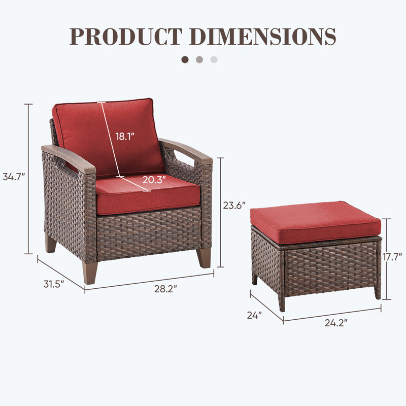Chaises longues d'extérieur en osier avec repose-pieds Arundel (ensemble de 2), Rouge