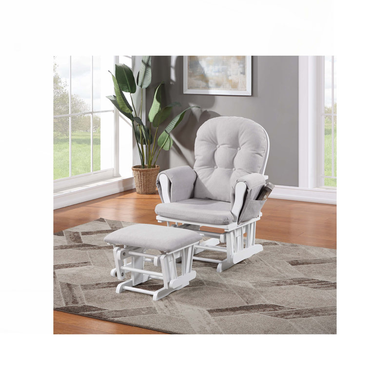 Fauteuil oscillant et repose-pieds Mason, Bois blanc, Gris clair