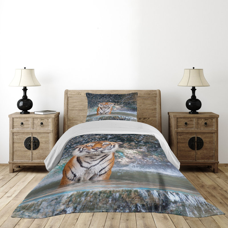 Exotic Wildlife Tiger Print Twin Bedspread Set