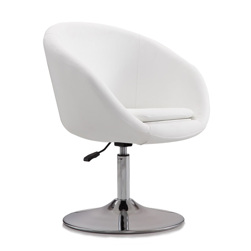 Hopper Modern Vegan Leather Upholstered Metal Swivel Accent Chair in White, White Faux Leather