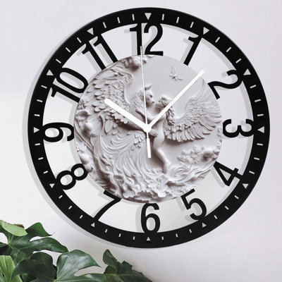Horloge murale en métal pour le salon - Loup et ange de 10 po qui s'embrassent silencieusement, fonctionnant à piles, horloges antiques pour maison de campagne, chambre à coucher, cuisine - chiffres arabes