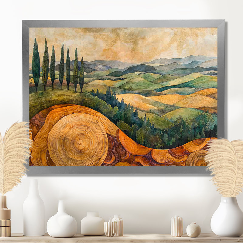 Crumrine - art mural vignoble, Argent argent, H 30 po x l 40 po, Floater Framed
