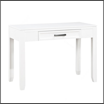 White Finish Writing Desk With Drawer Wooden Furniture 1Pc