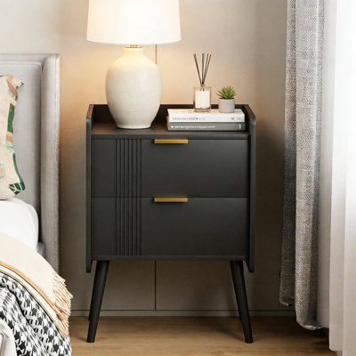 Table de chevet moderne avec 2 tiroirs et tablette ouverte, table de chevet compacte pour la chambre à coucher, le salon et les petits espaces
