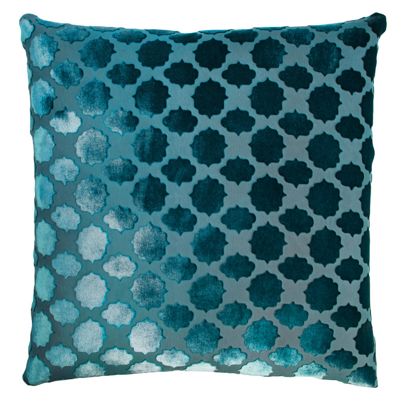 Mod Fretwork Velvet Square Pillow Cover & Insert, 18" x 18", Pacific