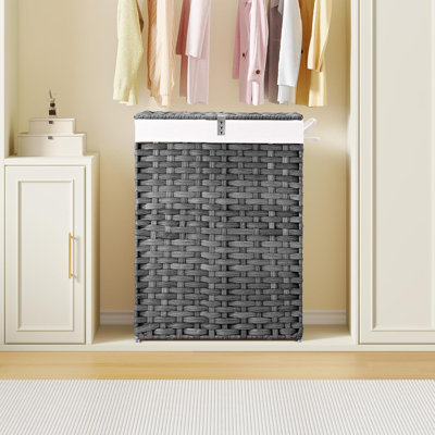 Panier à linge en rotin tissé à la main avec couvercle, panier à compartiments de 90 L avec 2 sacs amovibles et 2 sacs en filet pour le rangement des vêtements et des jouets