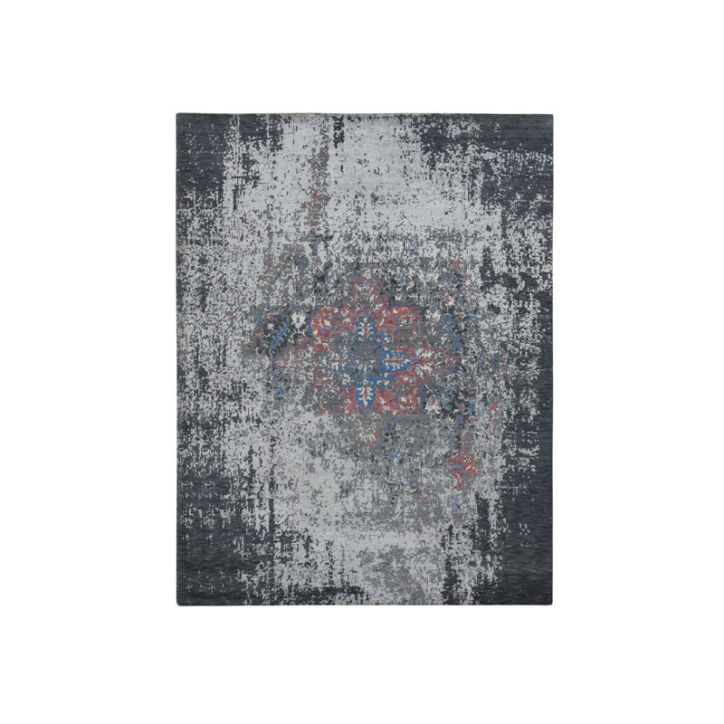 Tapis noué à la main 9 pi 2 po x 12 pi gris en laine et soie Arsenic noué à la main 105A0F3E683F4418A71F81DD7714AE77