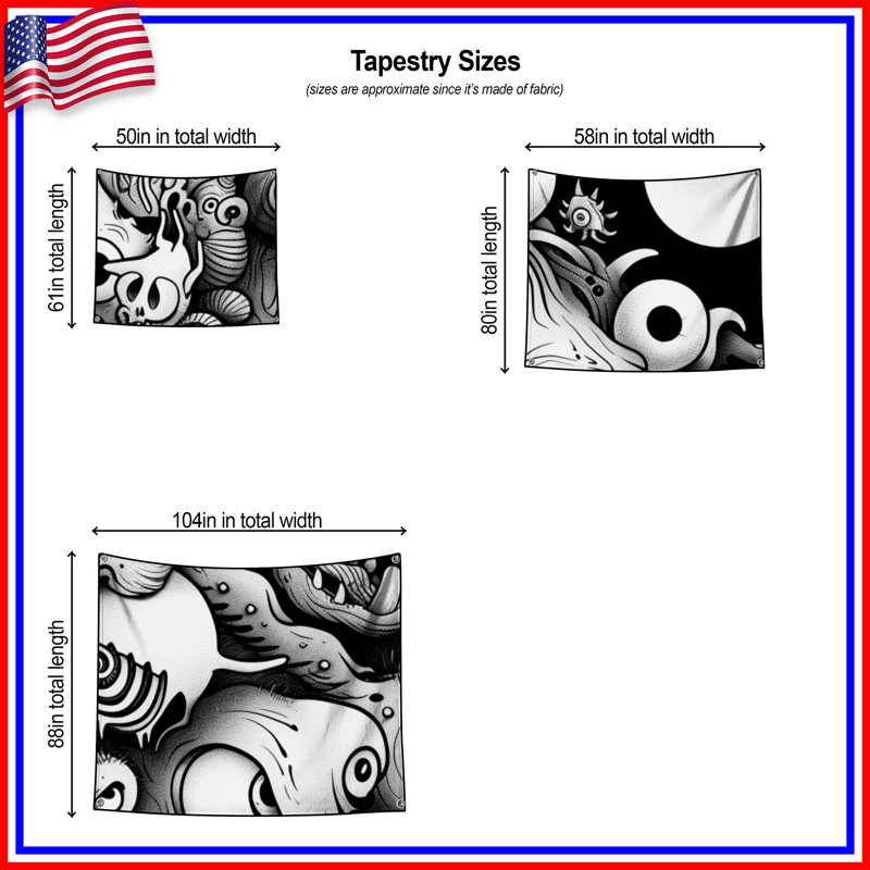 Tapisserie murale Monstres - Décoration murale fantaisie, H 104 po x 88 avec 4 œillets
