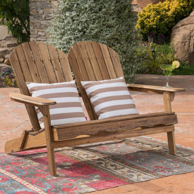 Wood Adirondack Loveseat Double Chair For Garden Yard by Rosecliff Heights