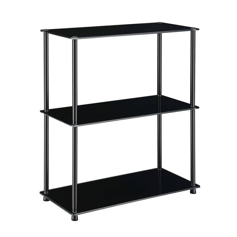 Beckett Etagere 26.50" Glass Bookcase with Metal Poles, Black Glass