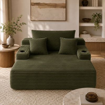 Canapé-lit inclinable convertible vert de 65,1 pouces avec larges accoudoirs, dossiers et porte-gobelets; Mobilier de loisirs sans cadre, sans assemblage, pour le salon et la chambre à coucher