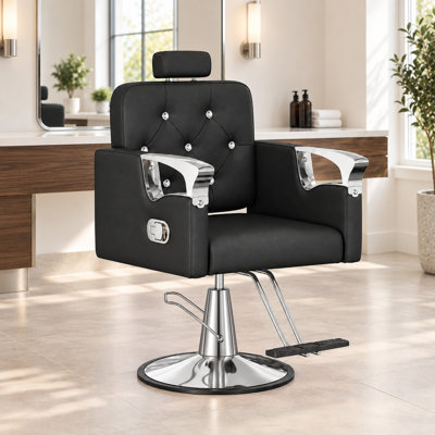 Fauteuil de salon inclinable avec hauteur réglable et système hydraulique pour coiffeur - Noir/Argent