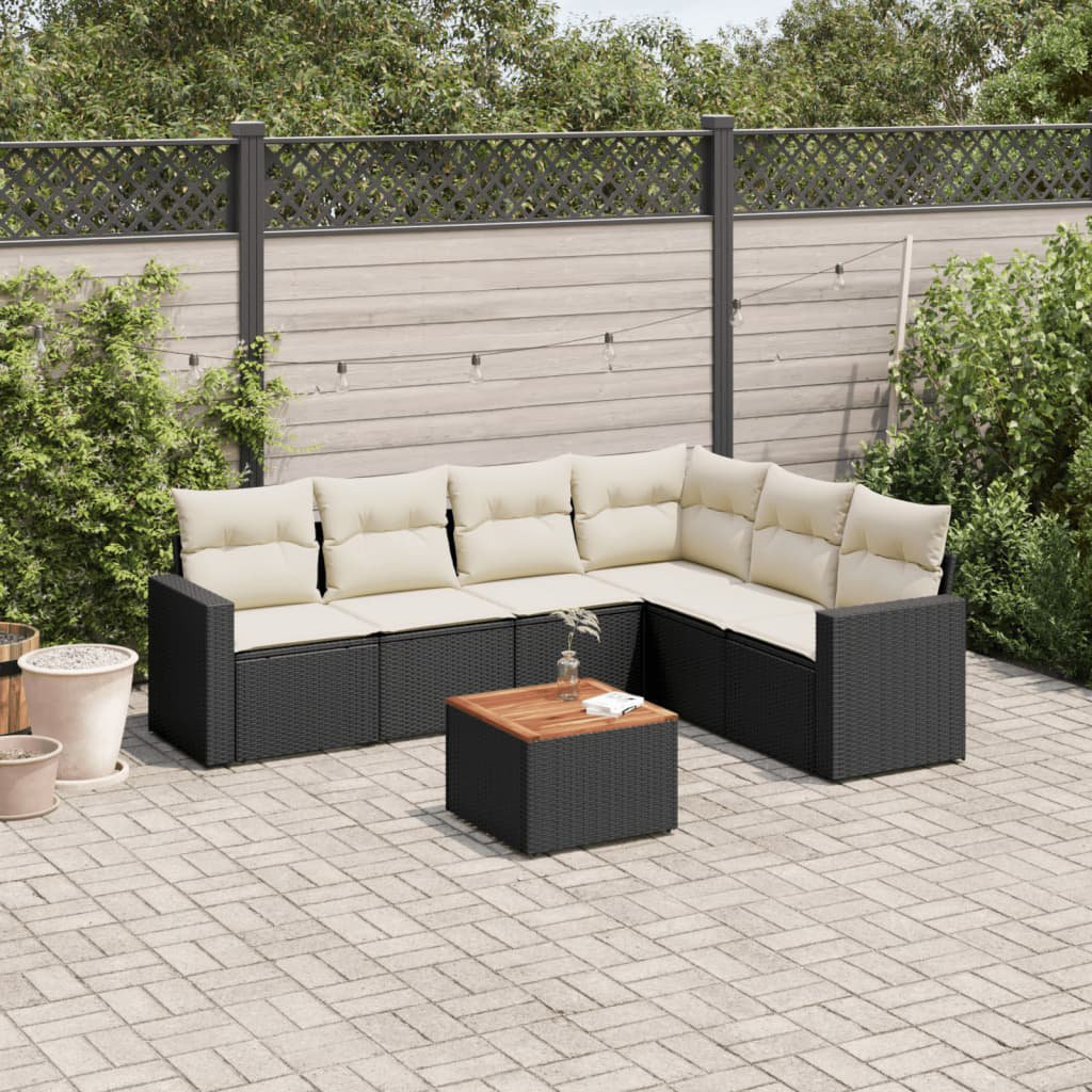 Vidaxl 7-Tlg. Garten-Sofagarnitur Mit Kissen Schwarz Polyrattan