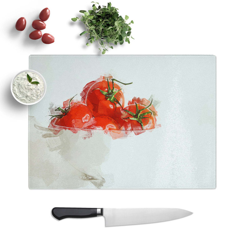 Tempered Glass Bowl of Tomatoes Chopping Board, 39 cm W x 28.5 cm L