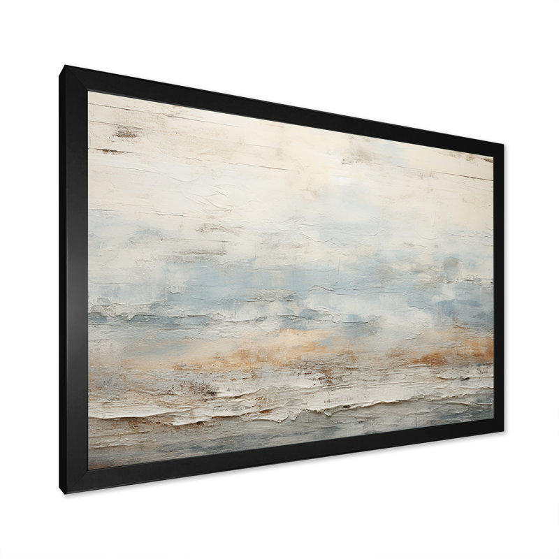 «Beige Blue Ocean Storm», reproduction d'art sur toile, formes abstraites, H 16 po x l 32 po x P 1 po, Cadre simple noir