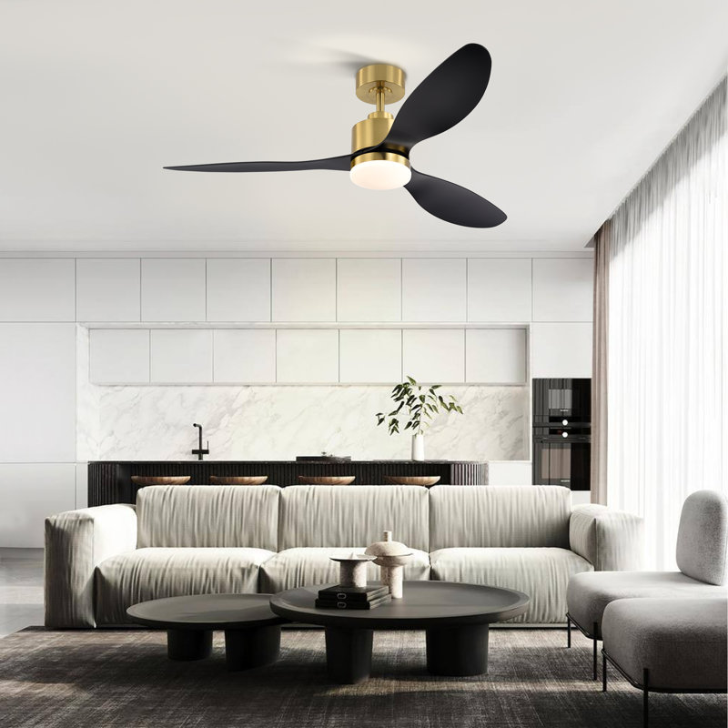 Loritta 3-Blade Ceiling Fan with Light, 52" Wide, Gold with Black Blades
