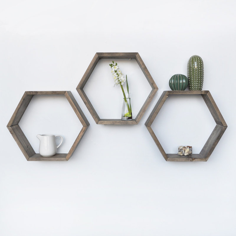 Tablette flottante hexagonale en bois massif 6 pièces Madisen