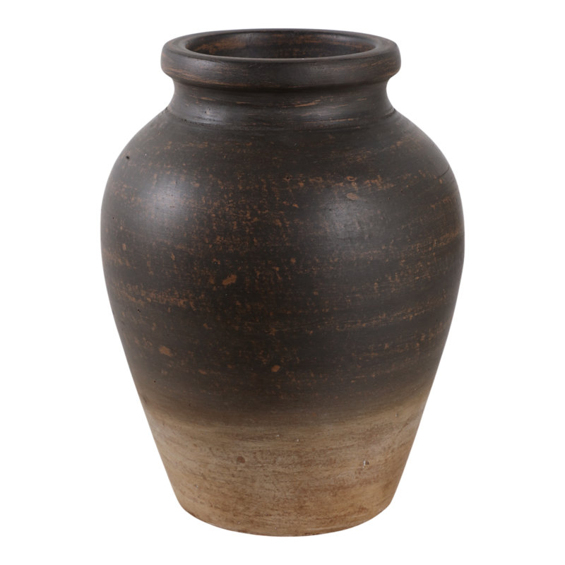 Andrelisa 10'' H Round Terracotta Table Vase, Black/Brown