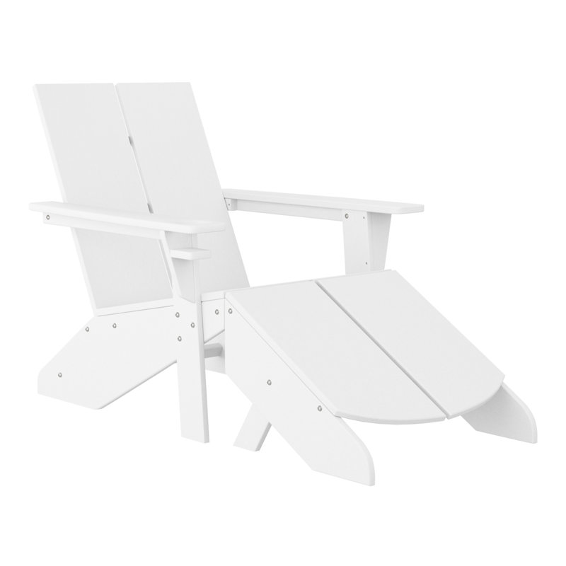 Modern Poly Adirondack Chair With Ottoman, White