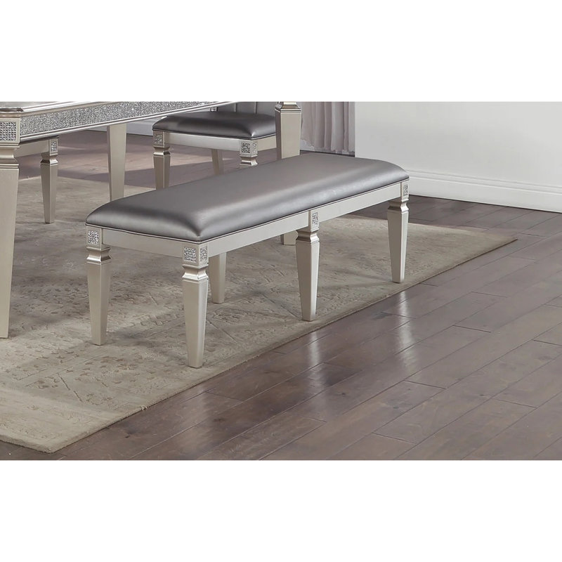 Banc gris argenté avec style moderne - 60 po de long, siège rembourré avec embellissements scintillants décoratifs pour l'intérieur de la maison