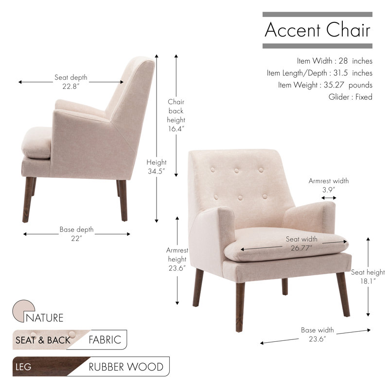Fauteuil capitonné large de 28 po Cainaan, Naturel