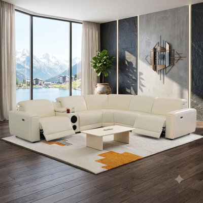 Kare Leather Power Reclining Sectional with Power Headrests,Multifunction Control Console