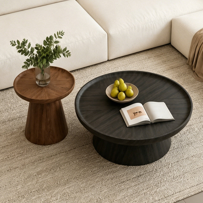 Modern Coffee Table Set, Black/Brown