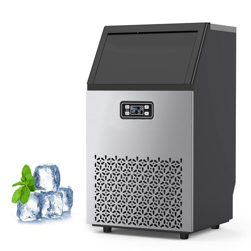 Machine à glaçons en acier inoxydable sous le comptoir - 150 lb / 24 H, bac 33 lb, autonettoyante, 66 cubes en 5 à 15 minutes