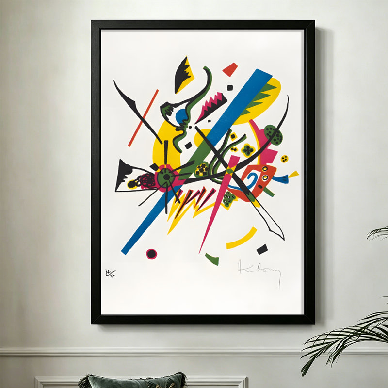 Composition abstraite moderne et moderne: formes dynamiques et couleurs vibrantes, style cubiste et expressionniste. Art mural 24 "x 36" avec cadre en bois noir