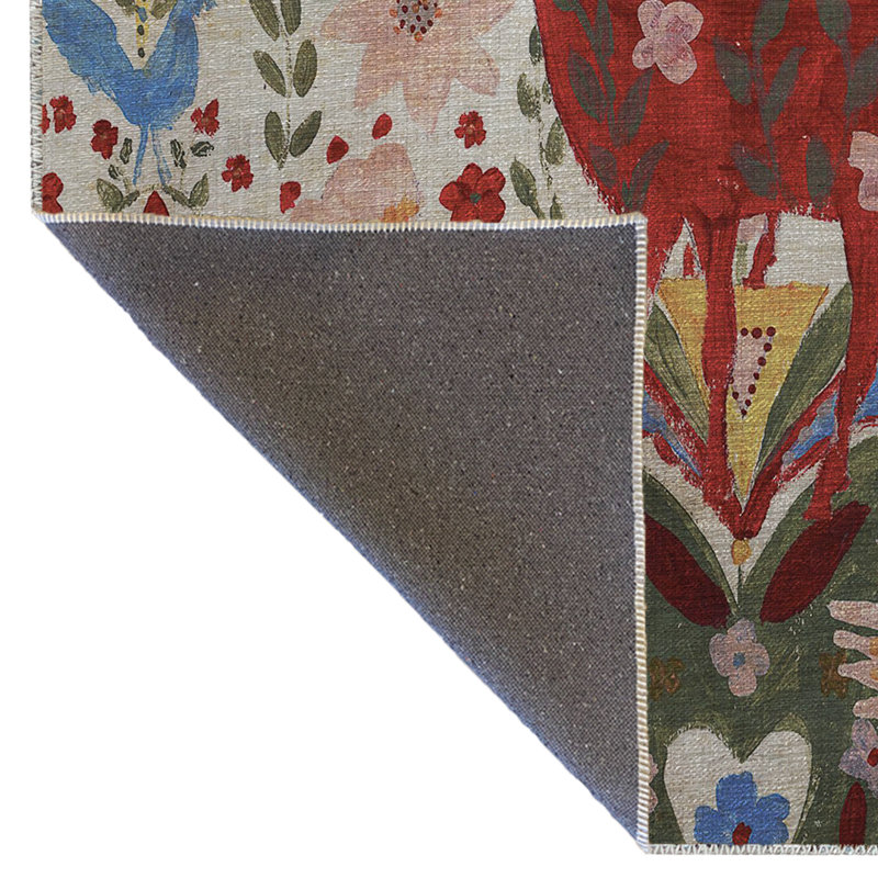 Multi-Colored Forest-Themed Flower and Deer Patterned Creative Modern Decorative Rug, Rectangle 4'11" x 9'10"