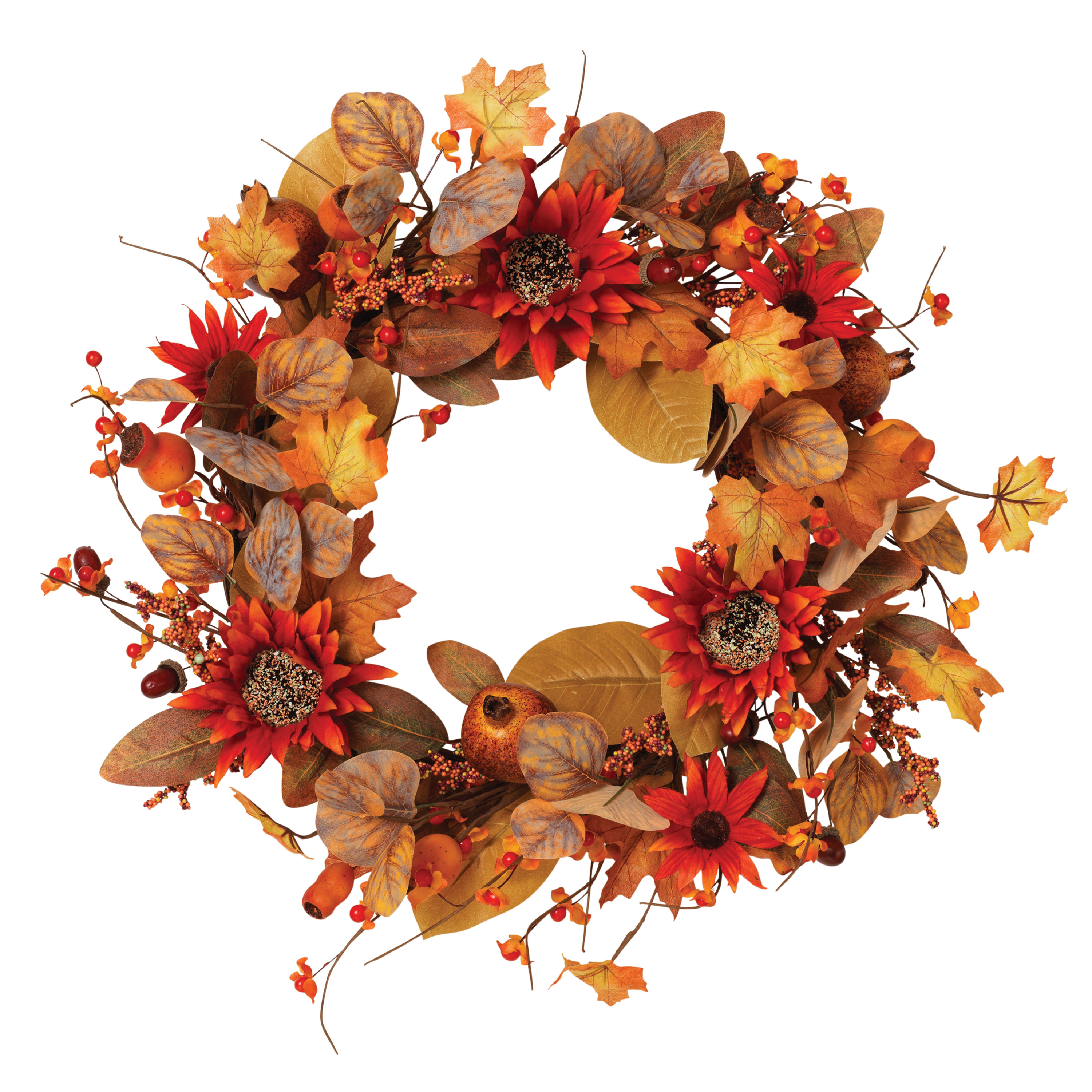 Primrue 22 In. Fall Harvest Autumn Wreath With Berries And Sunflowers & Reviews | Wayfair