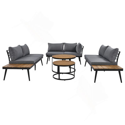 6-Piece Outdoor Sectional Sofa Set With Round Nesting Coffee Tables