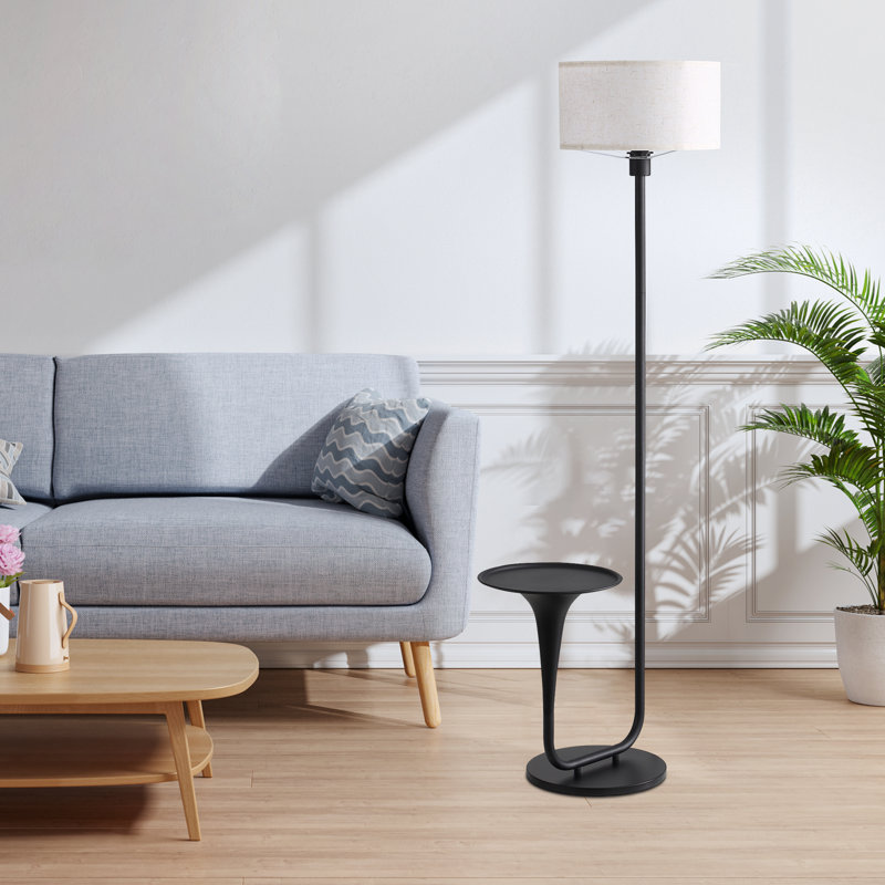 Lampe sur pied moderne noire avec base de style table et abat-jour en lin (fonctionnement à pédale idéal pour toutes les pièces) (avec ampoule E26 * 1)