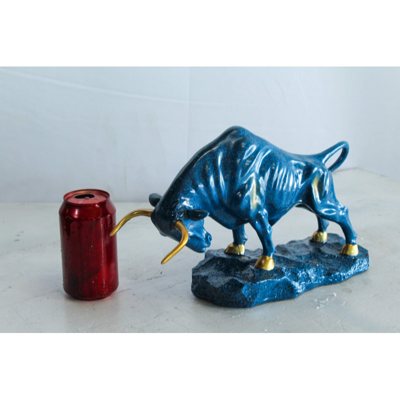 Nifao Resin Bull Statue- Multicolor Swirl Indoor/Outdoor Charging Bull Sculpture,Abstract Yellow,Blue,Red &Violet Design with Gold Horns on Glossy Black Base for Homes, Offices 14" x 4" x 9"H